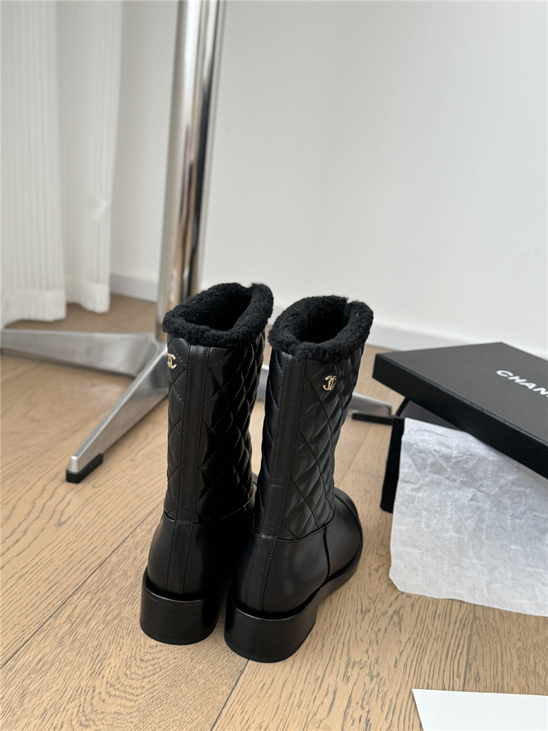 Ch**el black suede calfskin wool boots
