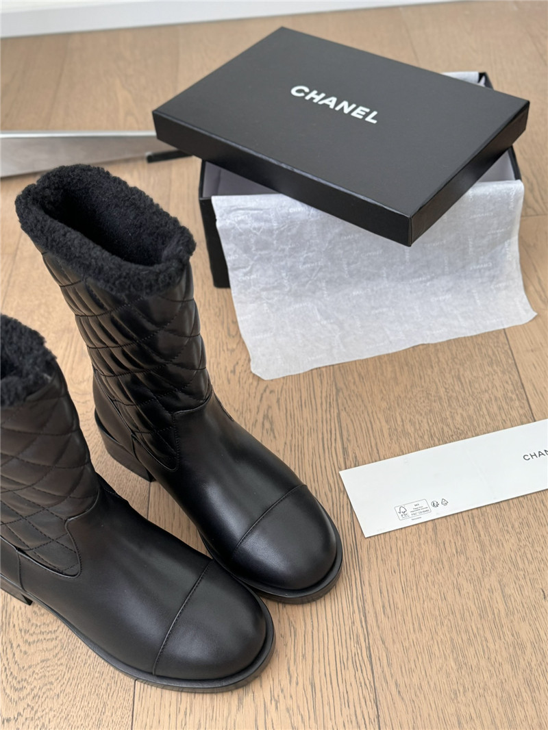 Ch**el black suede calfskin wool boots