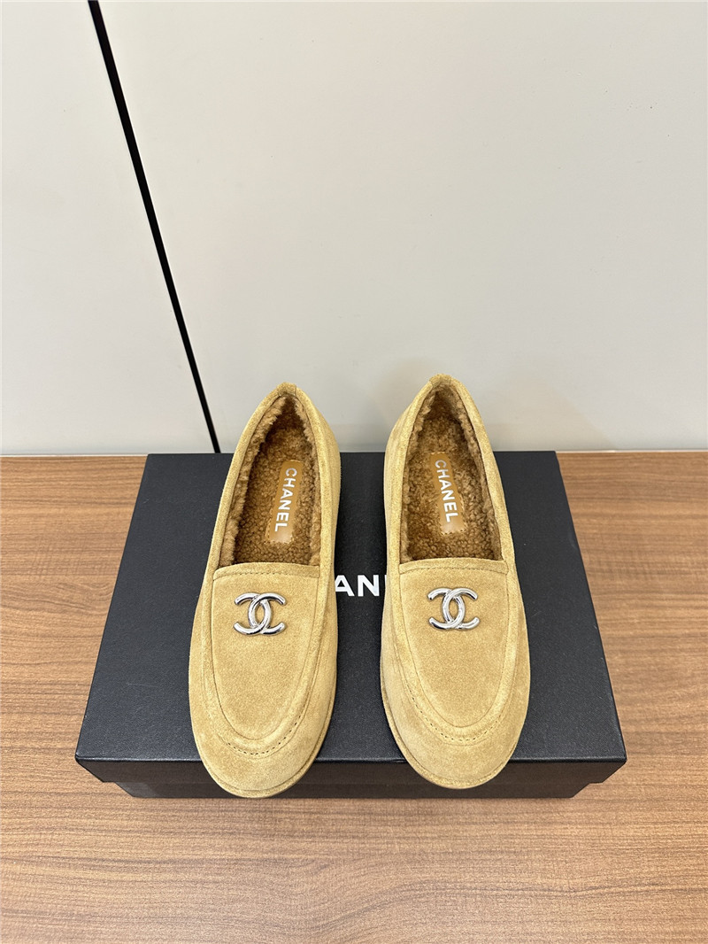 Ch**el camel suede shearling loafers