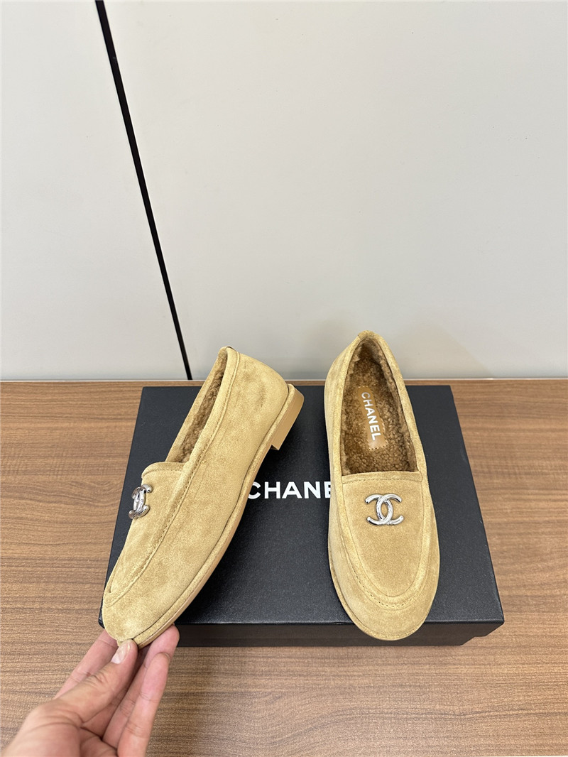 Ch**el camel suede shearling loafers