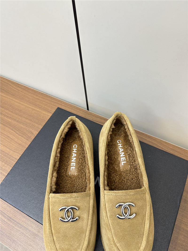 Ch**el camel suede shearling loafers