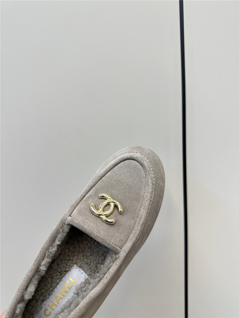 Ch**el grey suede shearling loafers
