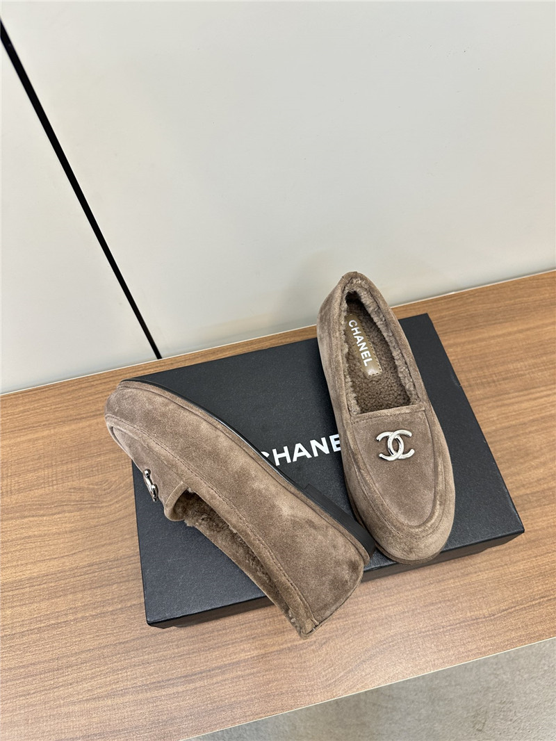Ch**el beige suede shearling loafers