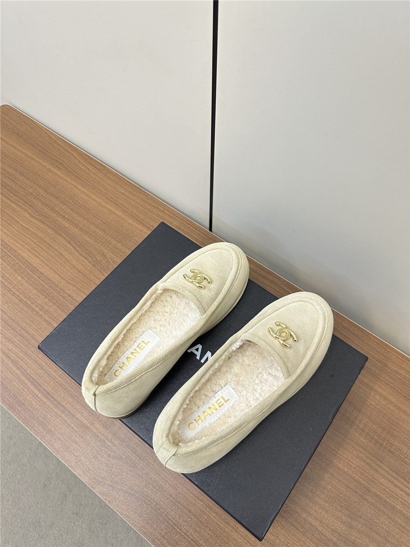 Ch**el white suede shearling loafers