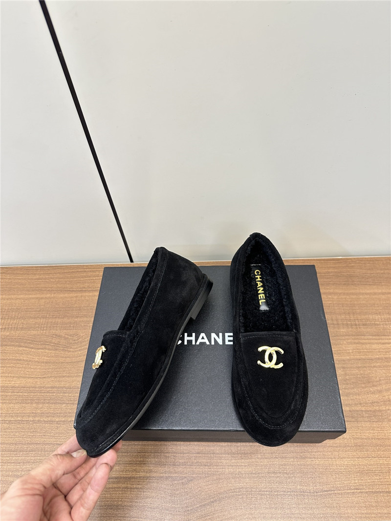 Ch**el black suede shearling loafers