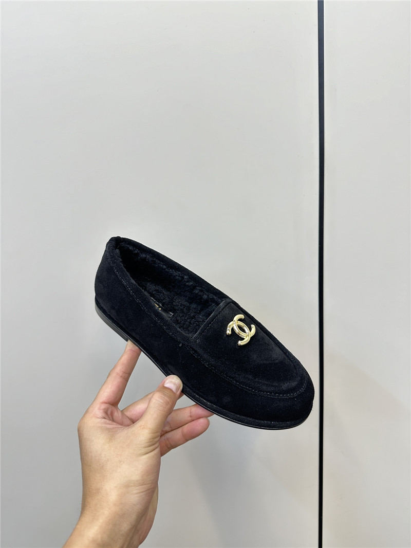Ch**el black suede shearling loafers