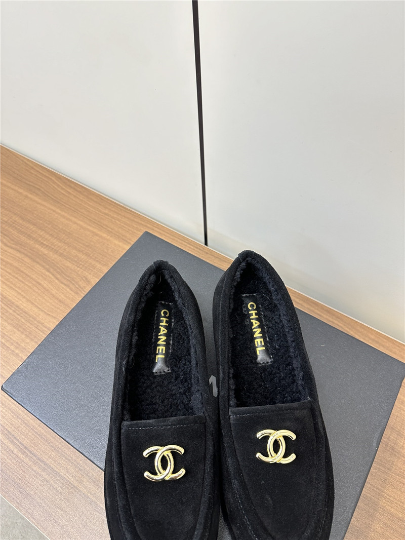 Ch**el black suede shearling loafers