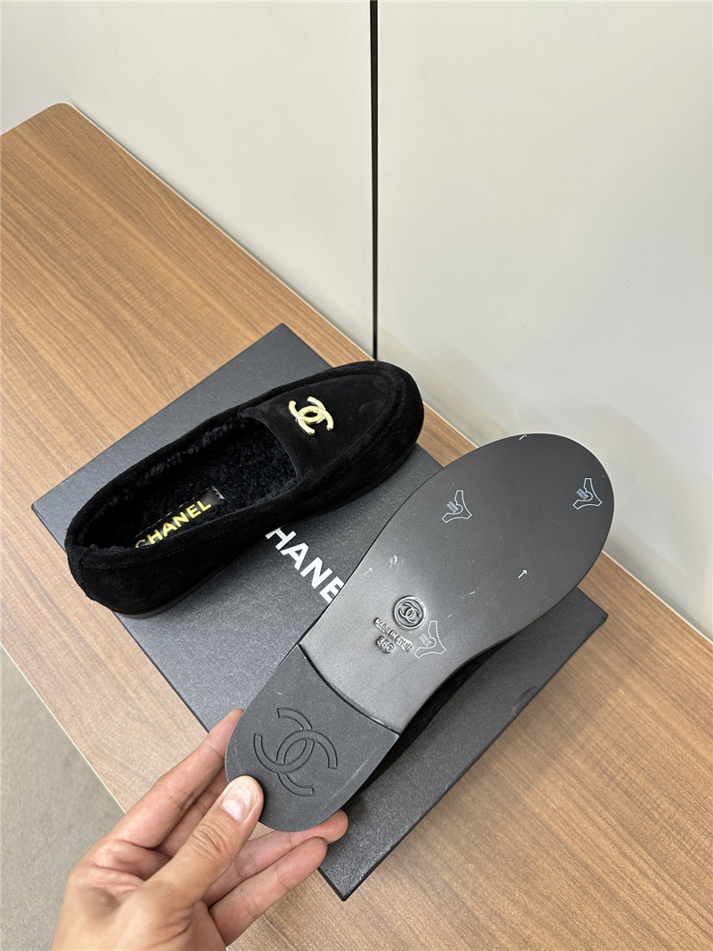 Ch**el black suede shearling loafers