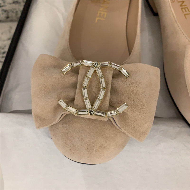 Ch**el mary janes nude velvet flats with strass & metal