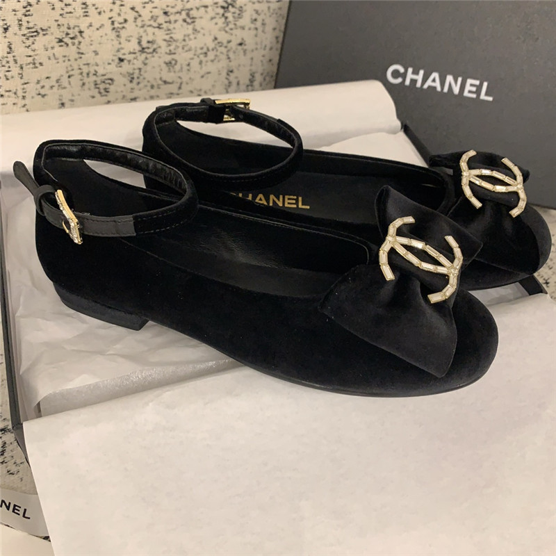 Ch**el mary janes black velvet flats with strass & metal