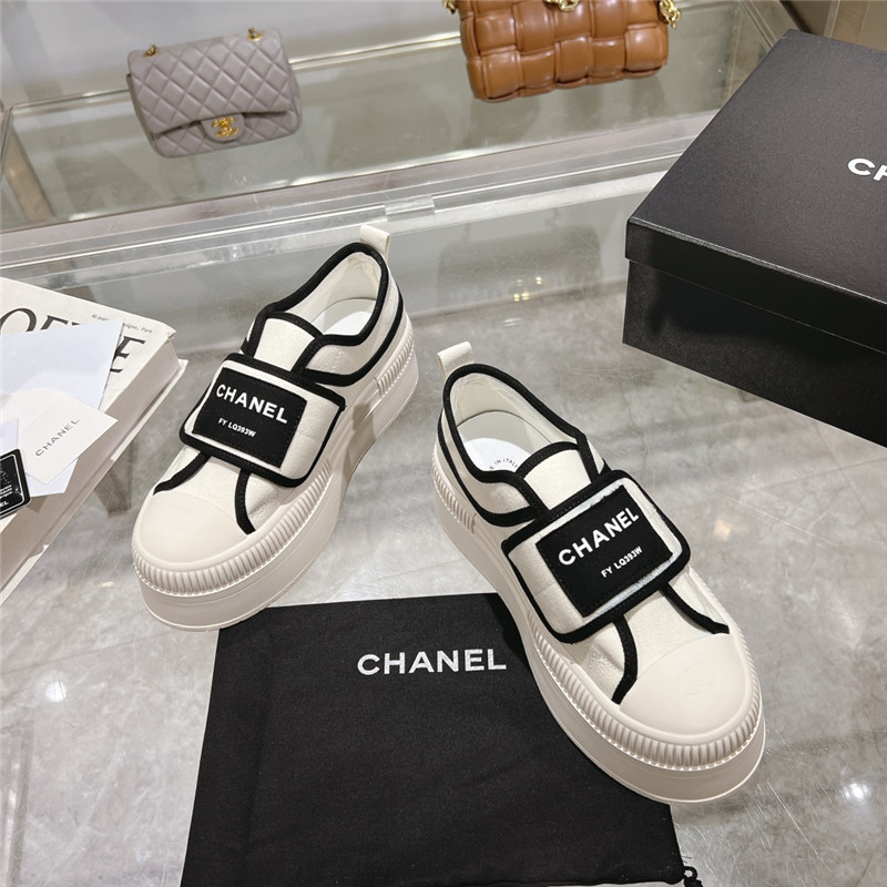 Ch**el white canvas velcro sneakers
