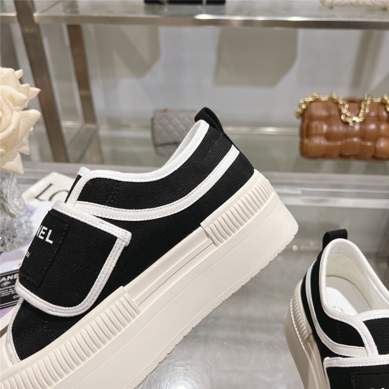 Ch**el black and white canvas velcro sneakers