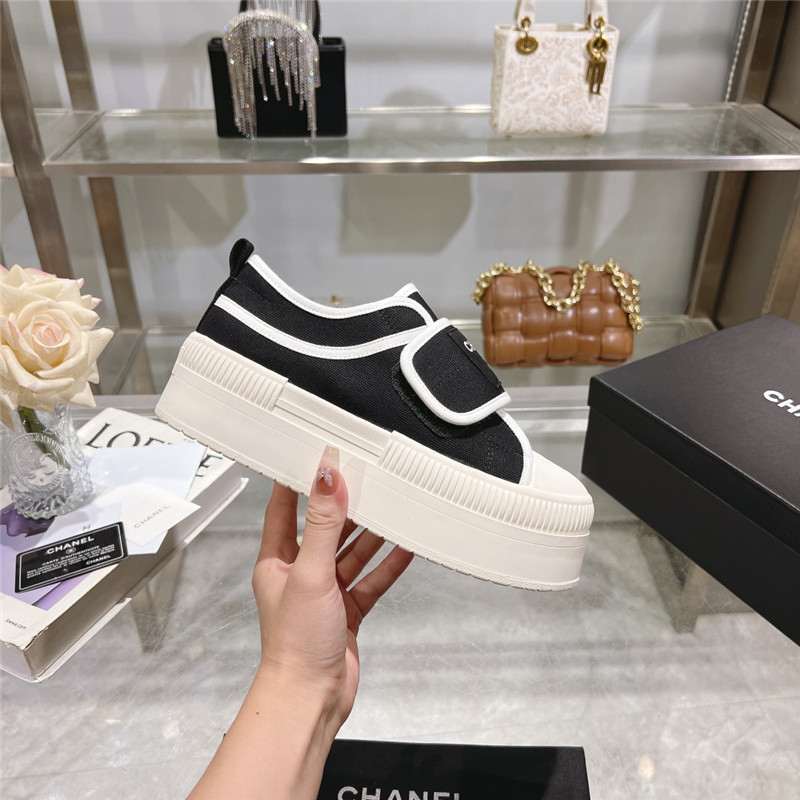 Ch**el black and white canvas velcro sneakers