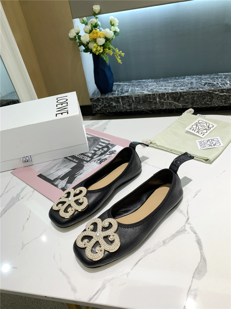 L0ew* black floral embellished ballet flats