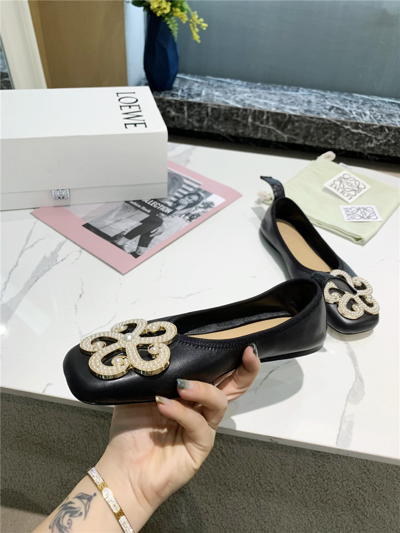 L0ew* black floral embellished ballet flats