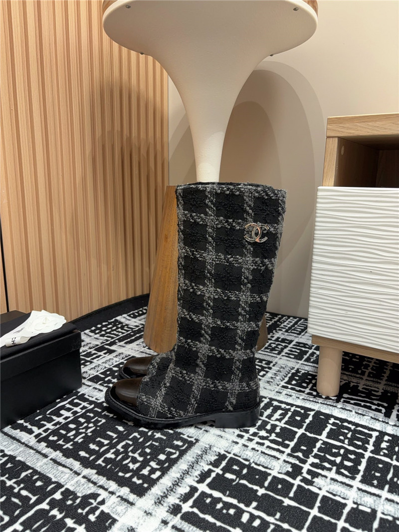 Ch**el tweed check high boots