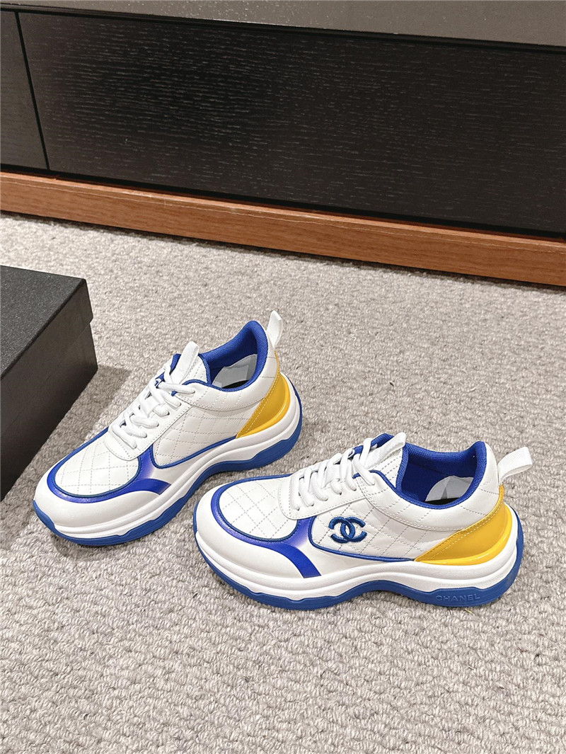 Ch**el logo blue white calfskin sneakers