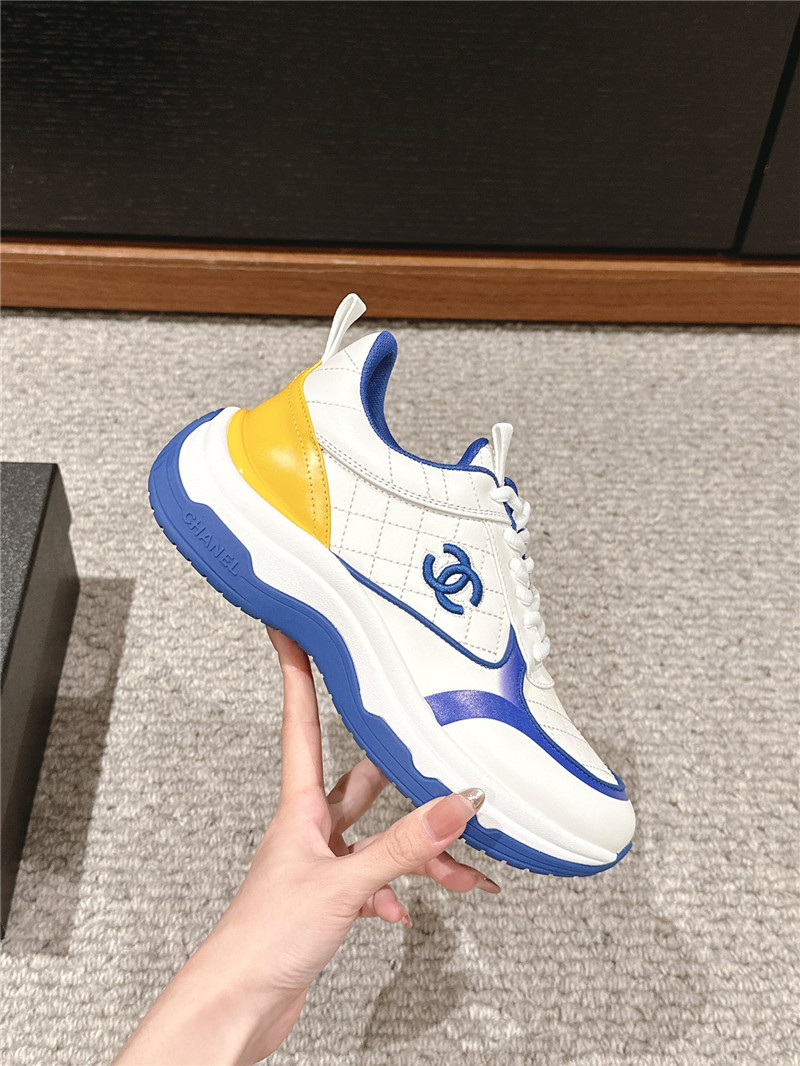 Ch**el logo blue white calfskin sneakers