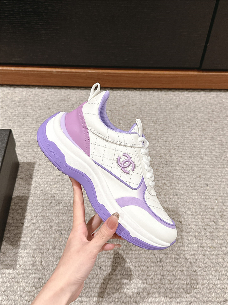 Ch**el logo purple white calfskin sneakers