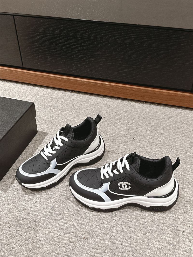 Ch**el logo black white calfskin sneakers