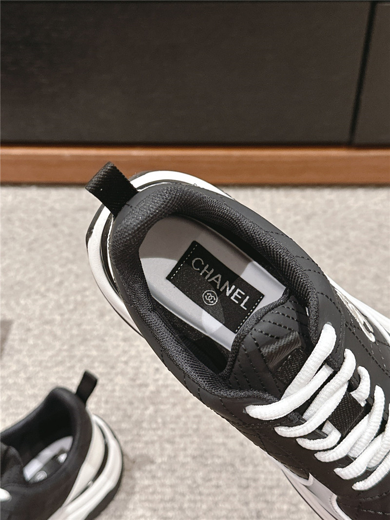 Ch**el logo black white calfskin sneakers
