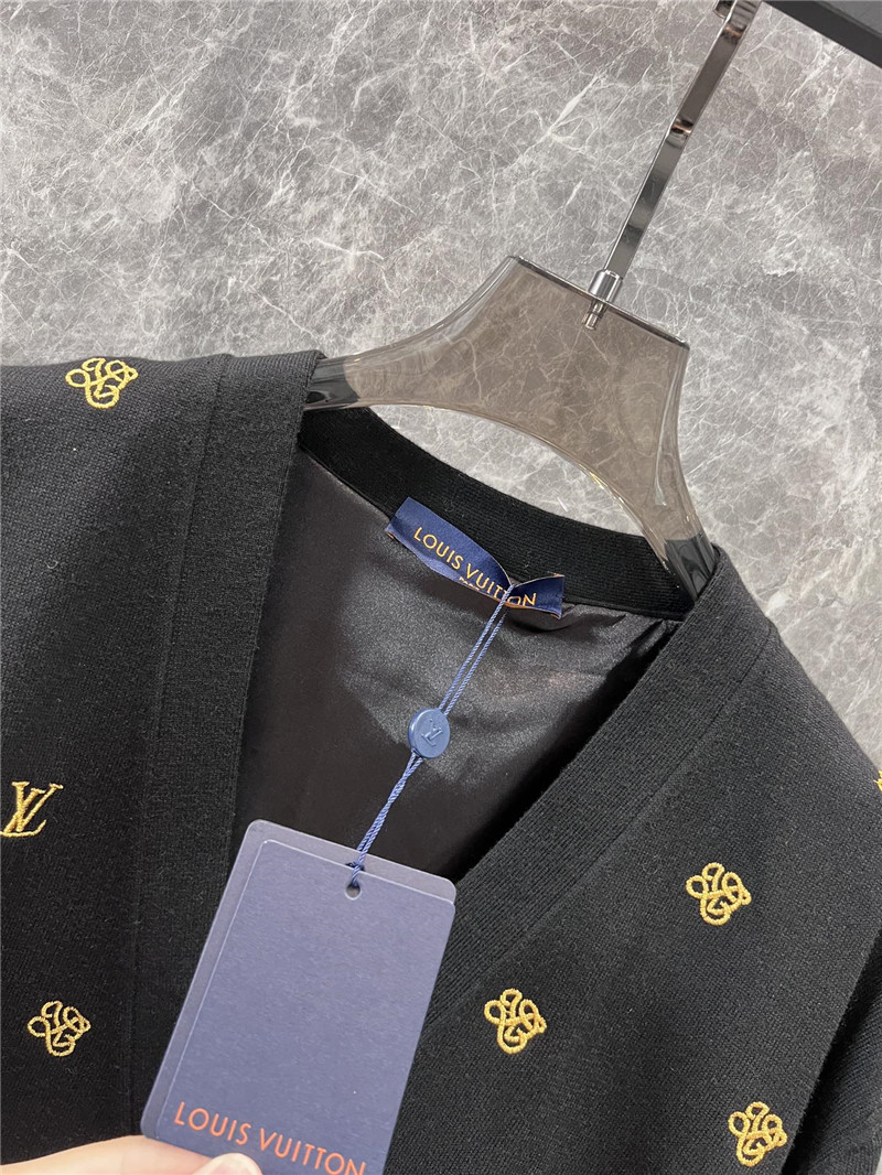 LV Golden Embroidered Wool Cardigan Grey