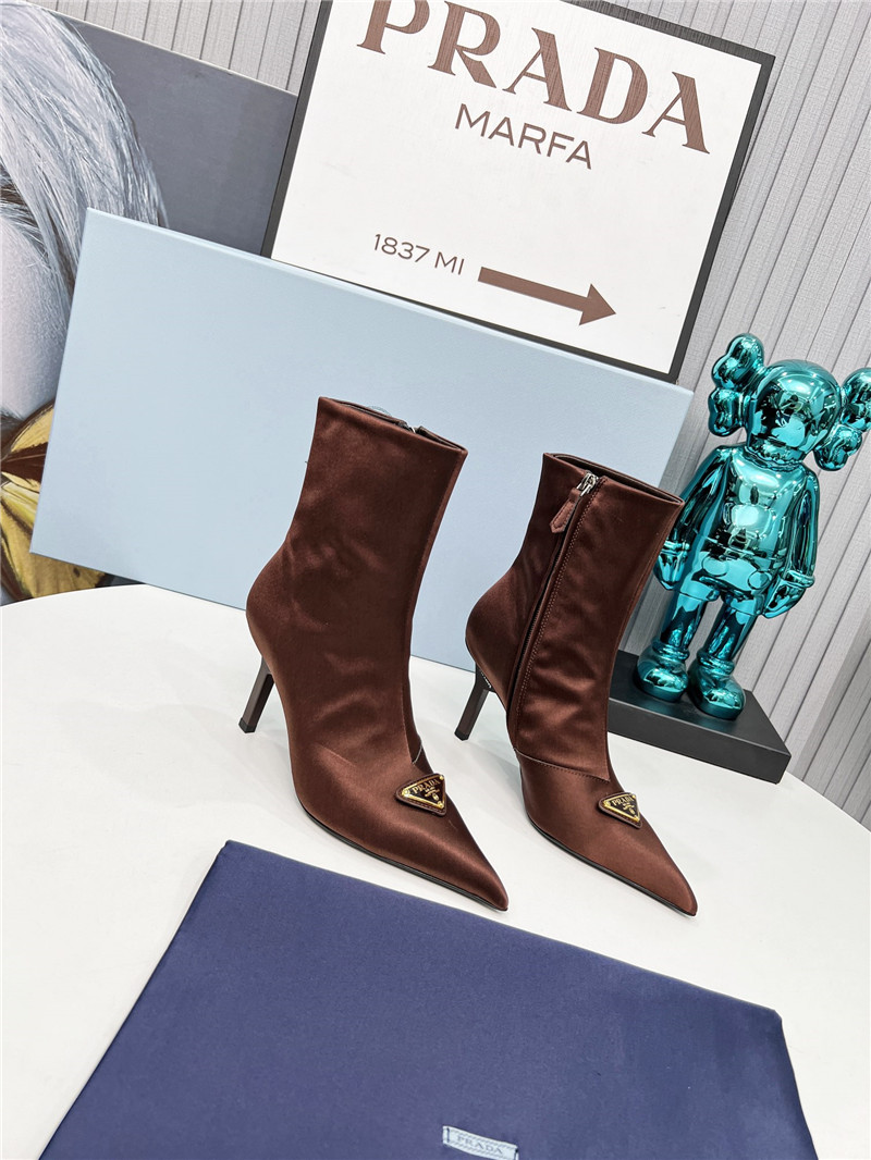 Pra*a brown satin knee high heel boots