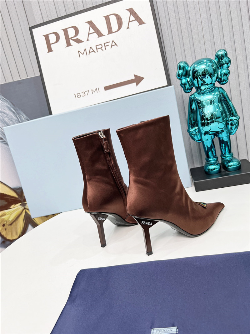 Pra*a brown satin knee high heel boots