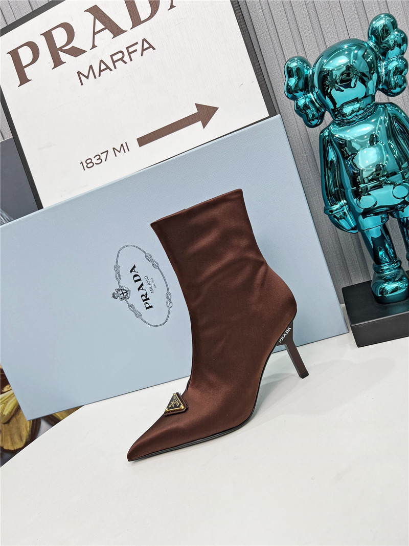 Pra*a brown satin knee high heel boots