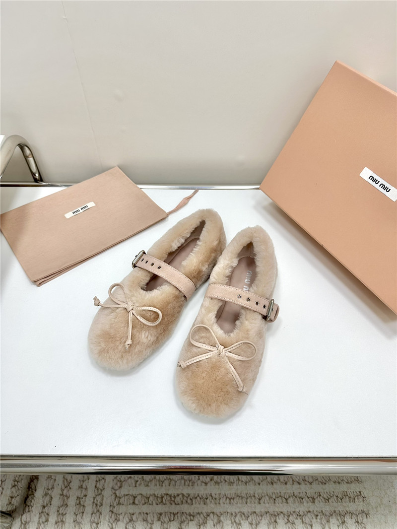 Miu Miu Beige Shearling Ballerinas