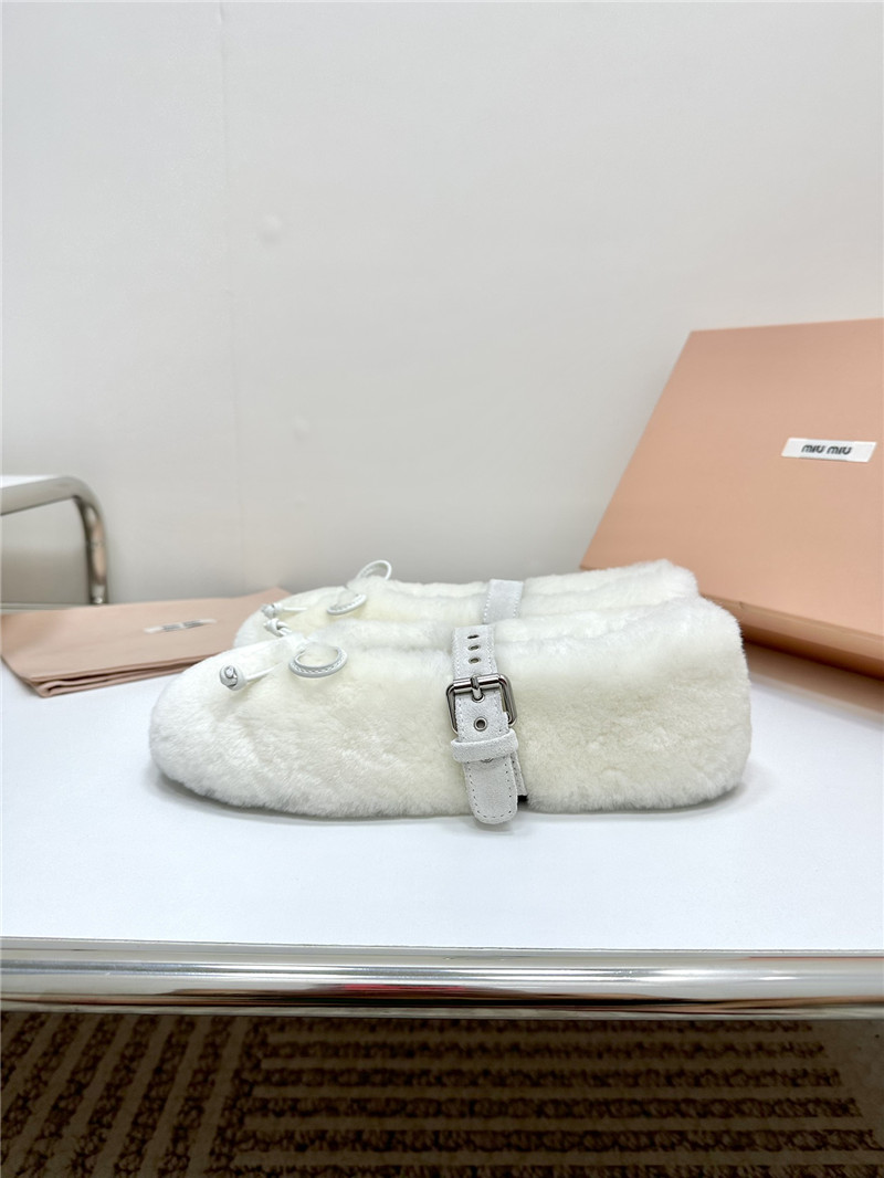 Miu Miu Natural Shearling Ballerinas