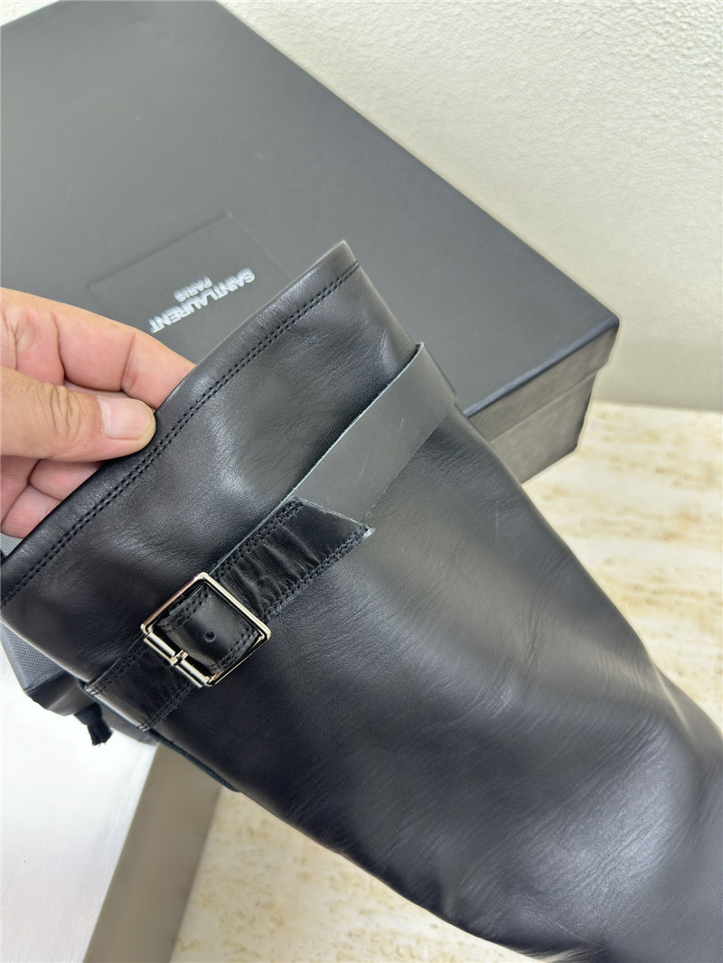 Sa1nt Lau*nt black leather buckle biker boots