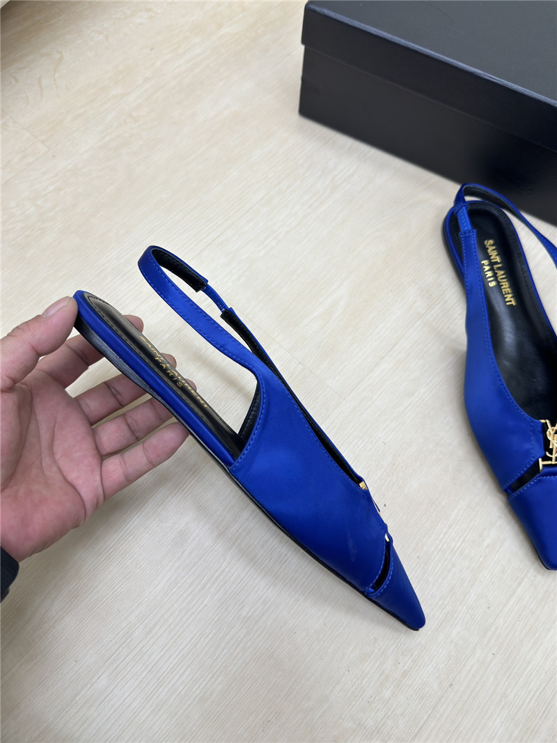 Y51 babylone slingback flats blue satin crepe