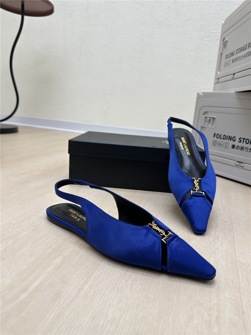 Y51 babylone slingback flats blue satin crepe