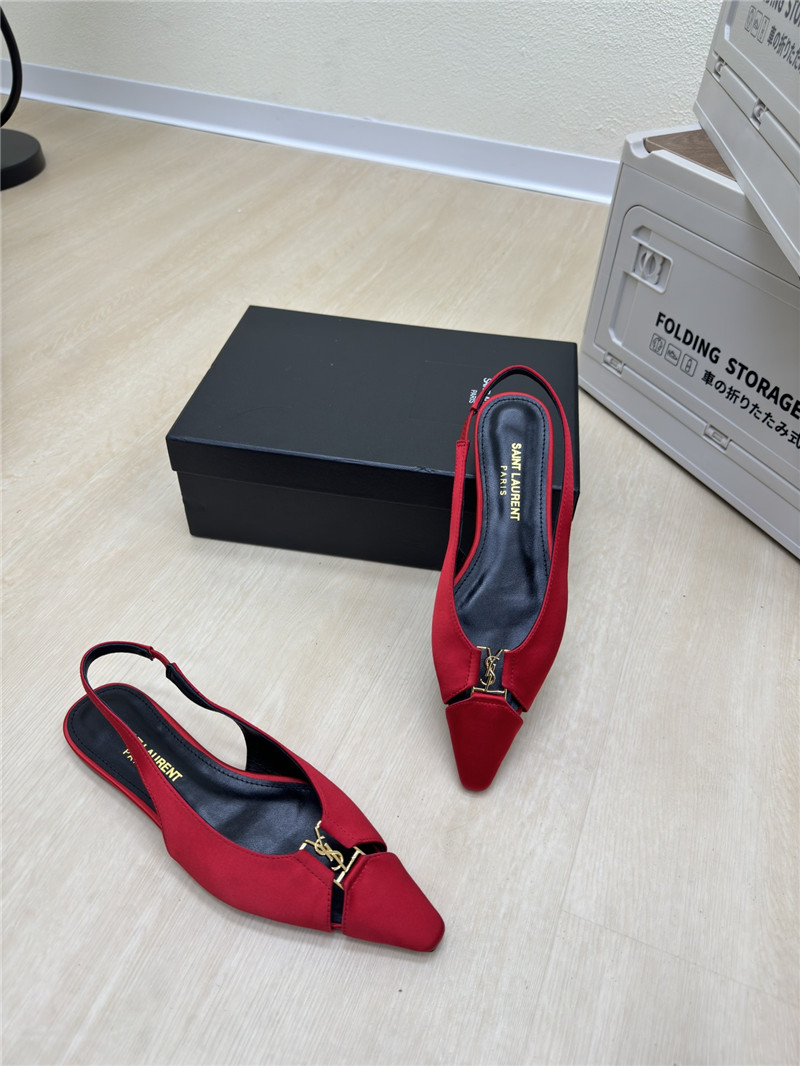 Y51 babylone red satin crepe slingback flats
