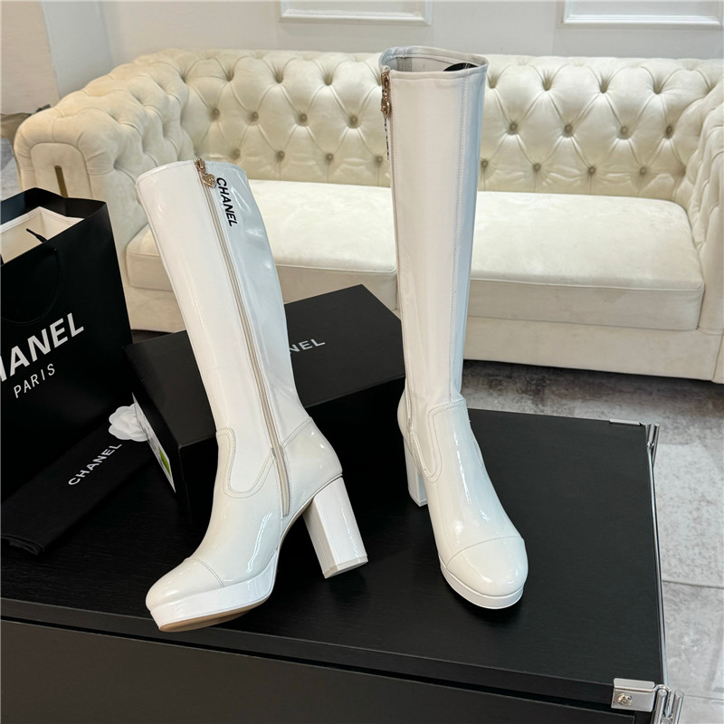 Ch**el patent leather knee high boots