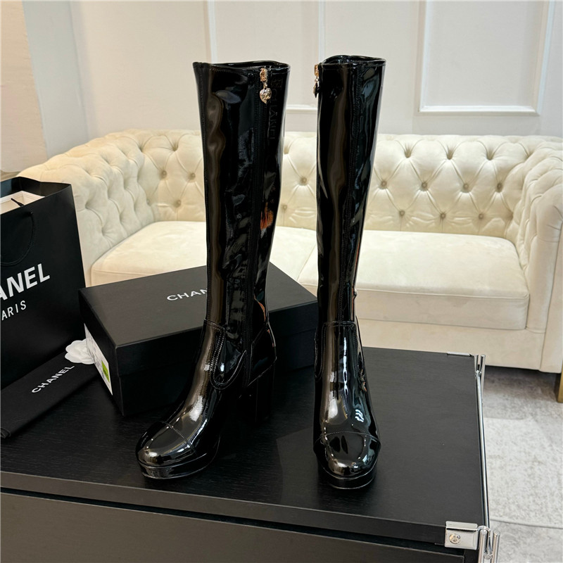 Ch**el patent leather knee high boots