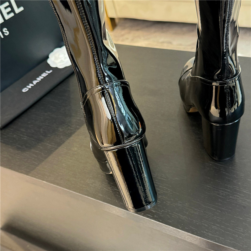 Ch**el patent leather knee high boots