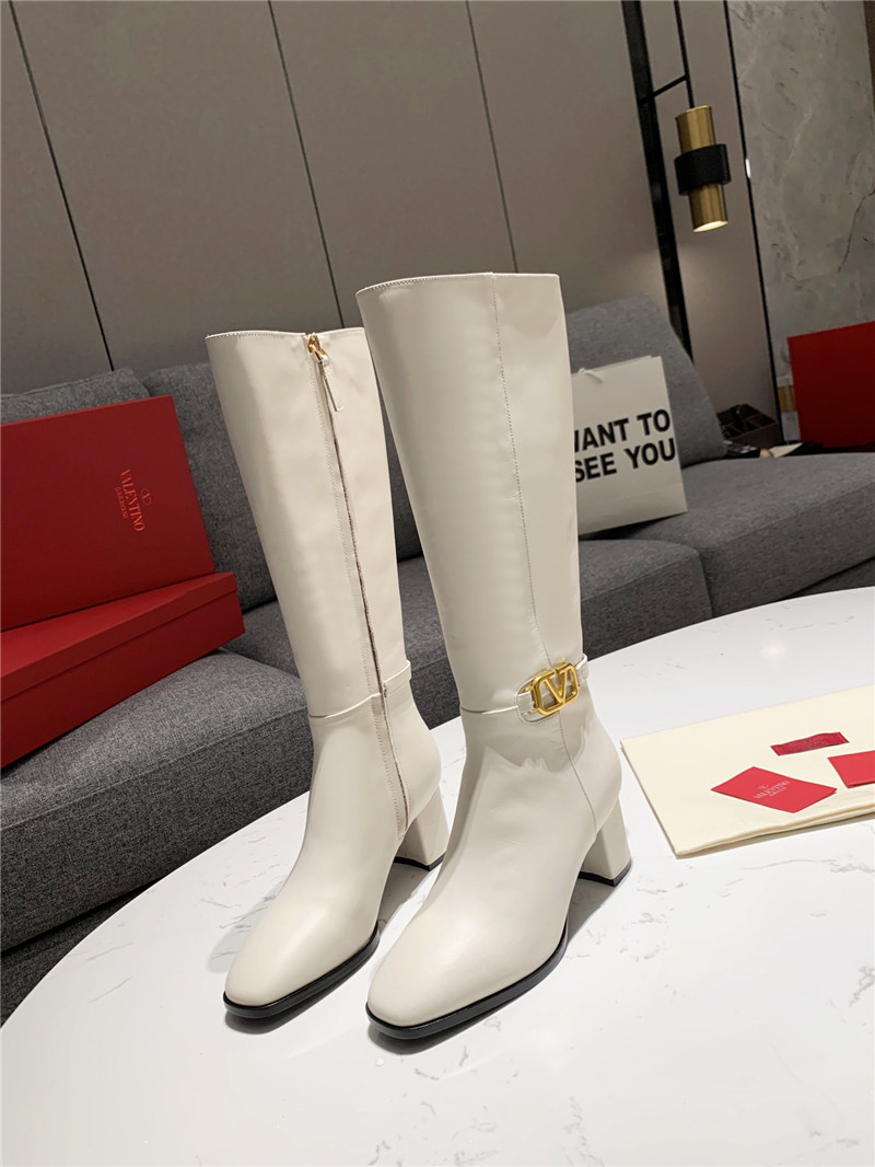 Va1e*ntin0 vlogo signature white leather knee-high boots