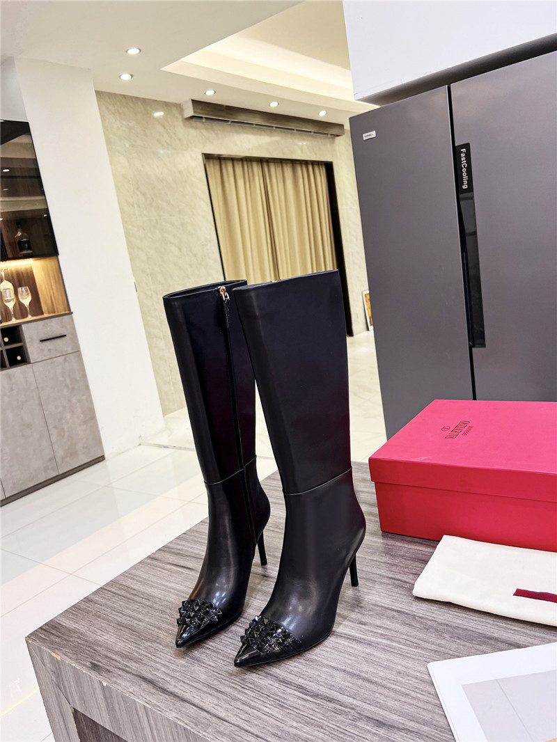 Va1e*ntin0 garavani black shiny stud tall boots