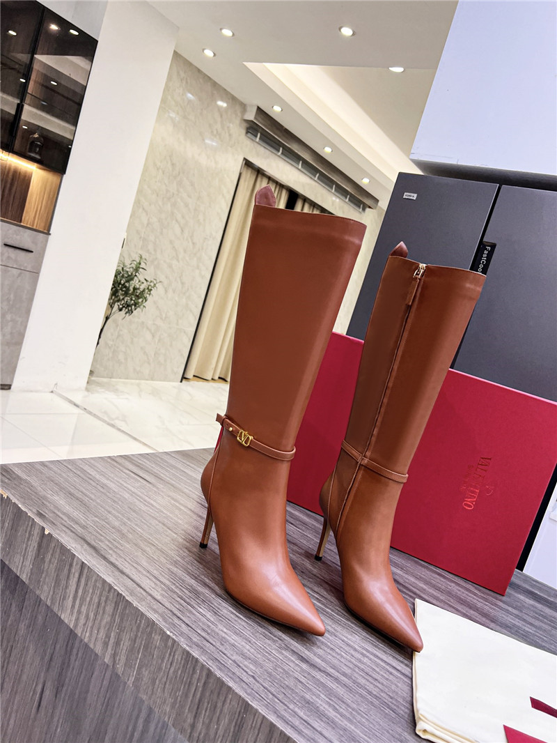 Va1e*ntin0 brown heeled leather knee-high boots