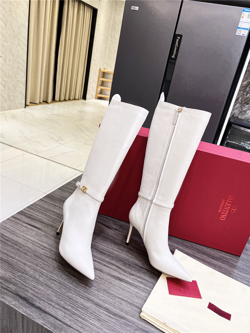 Va1e*ntin0 white heeled leather knee-high boots