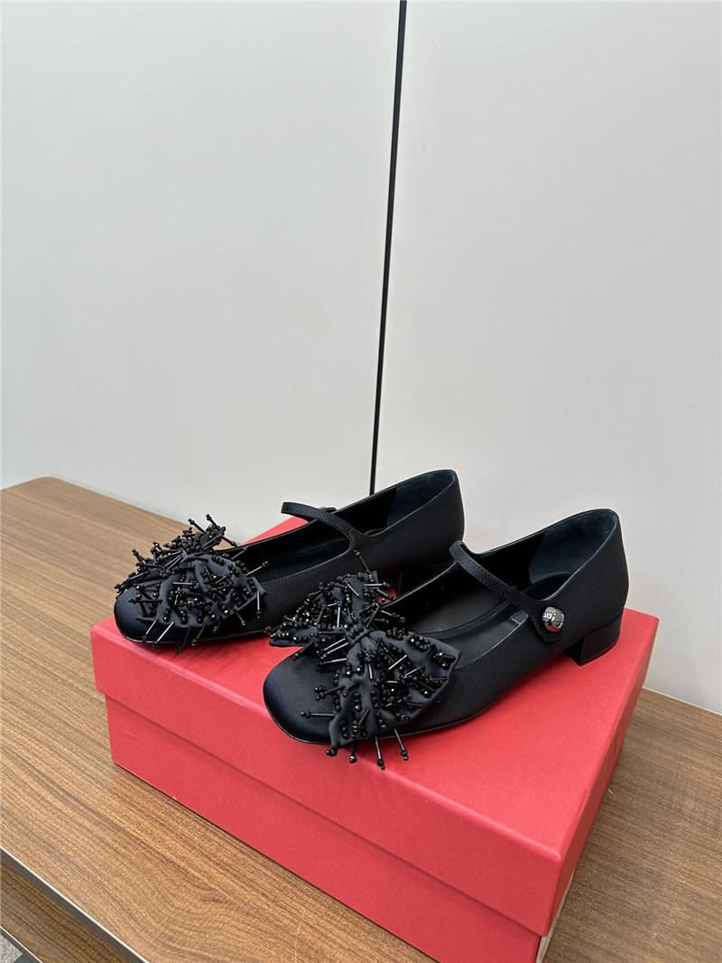 Va1e*ntin0 garavani black fringed bow ballerinas