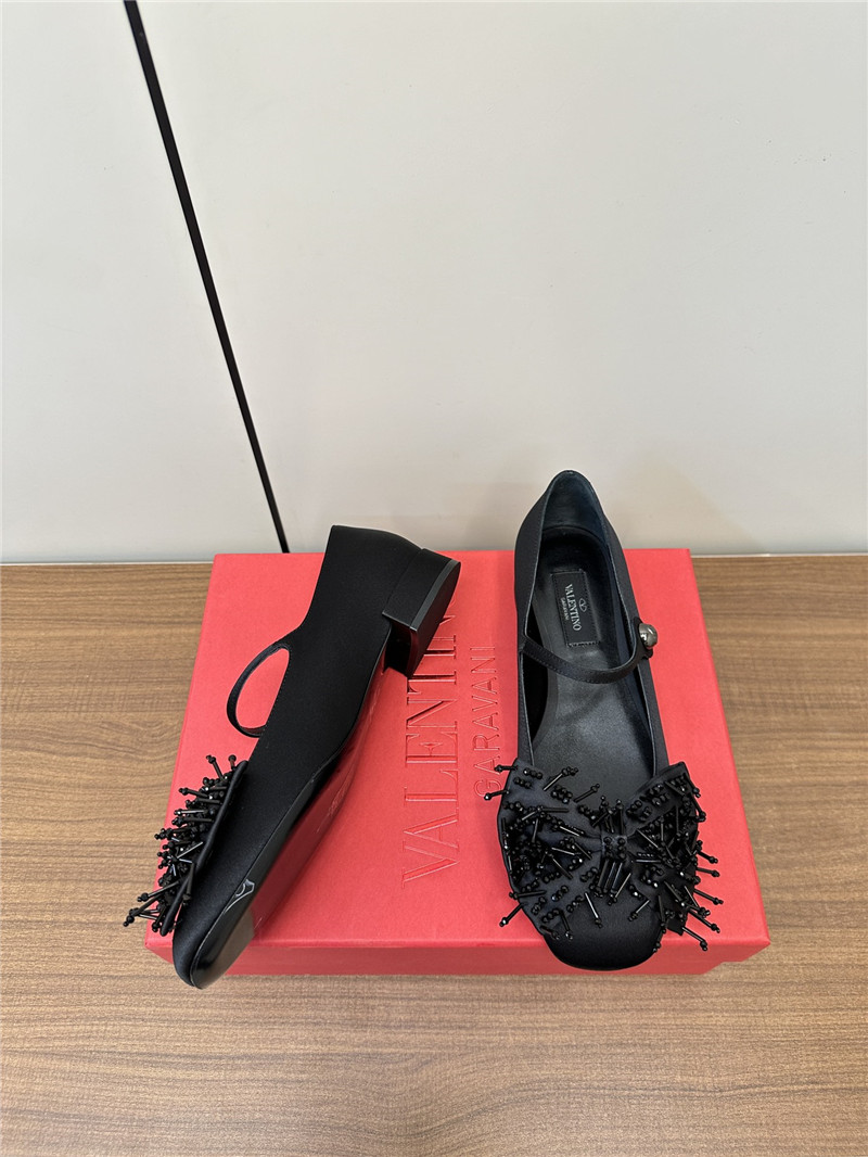 Va1e*ntin0 garavani black fringed bow ballerinas