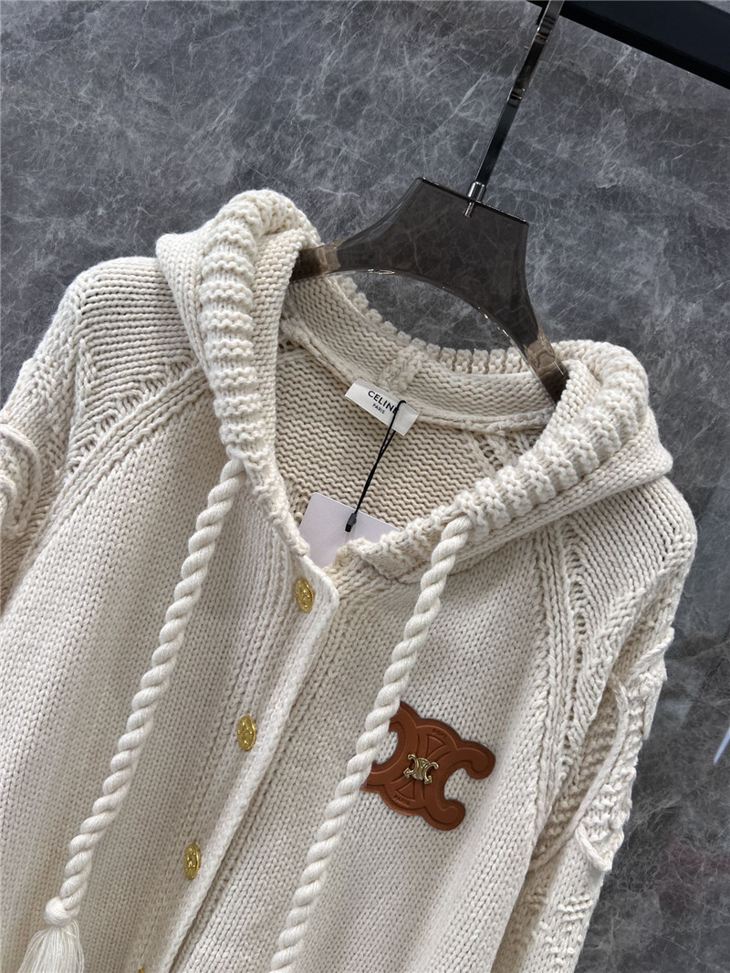Ce1i*e hooded cable-knit cardigan off-white