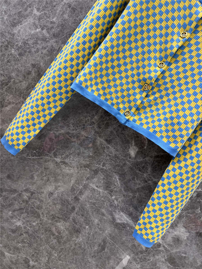 LV Damier Cropped Cardigan in Blue/Yellow