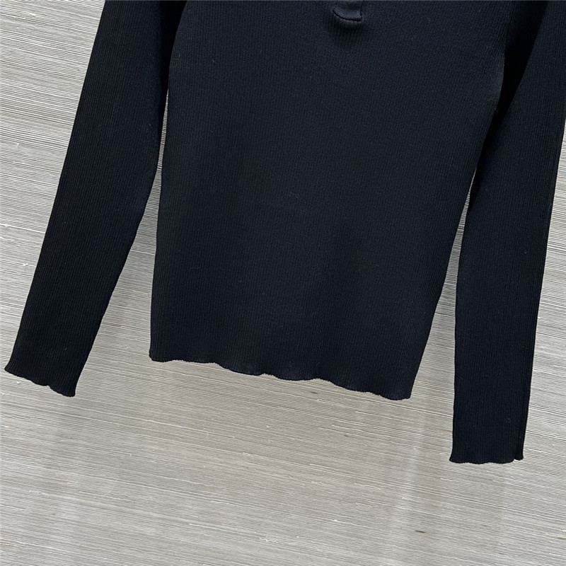 LV Long Sleeve Linen-Knit Top in Black