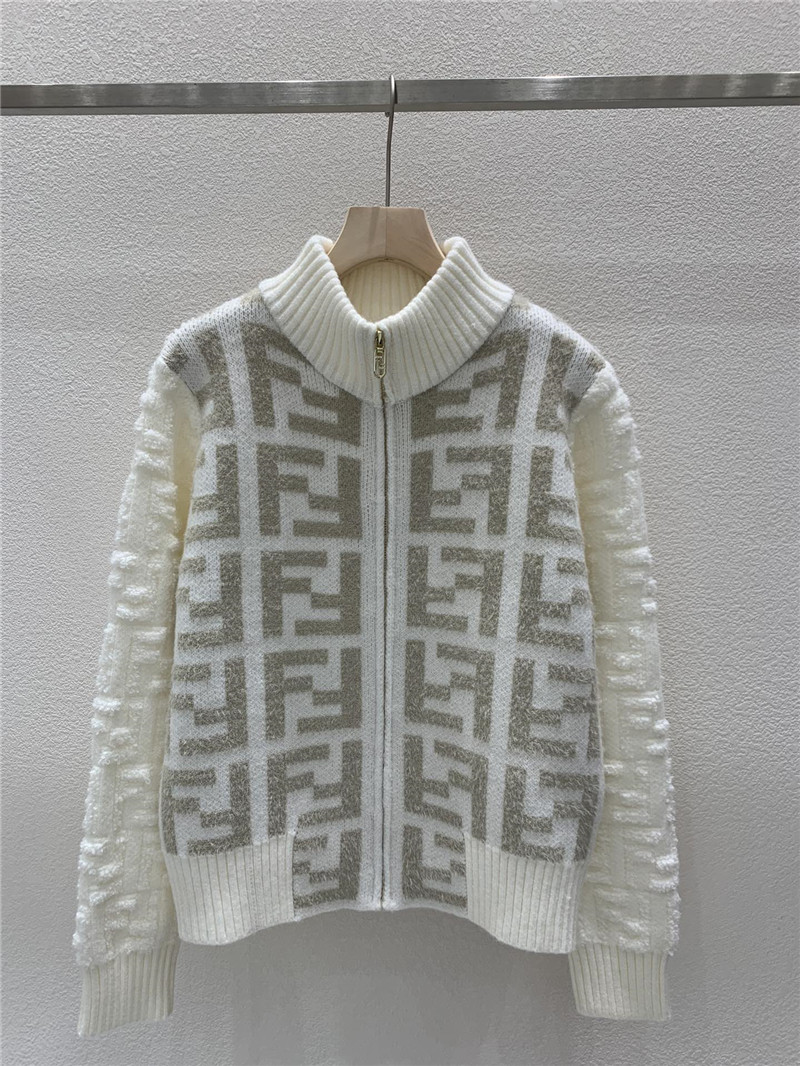 F**di ff jacquard zip-up cardigan white