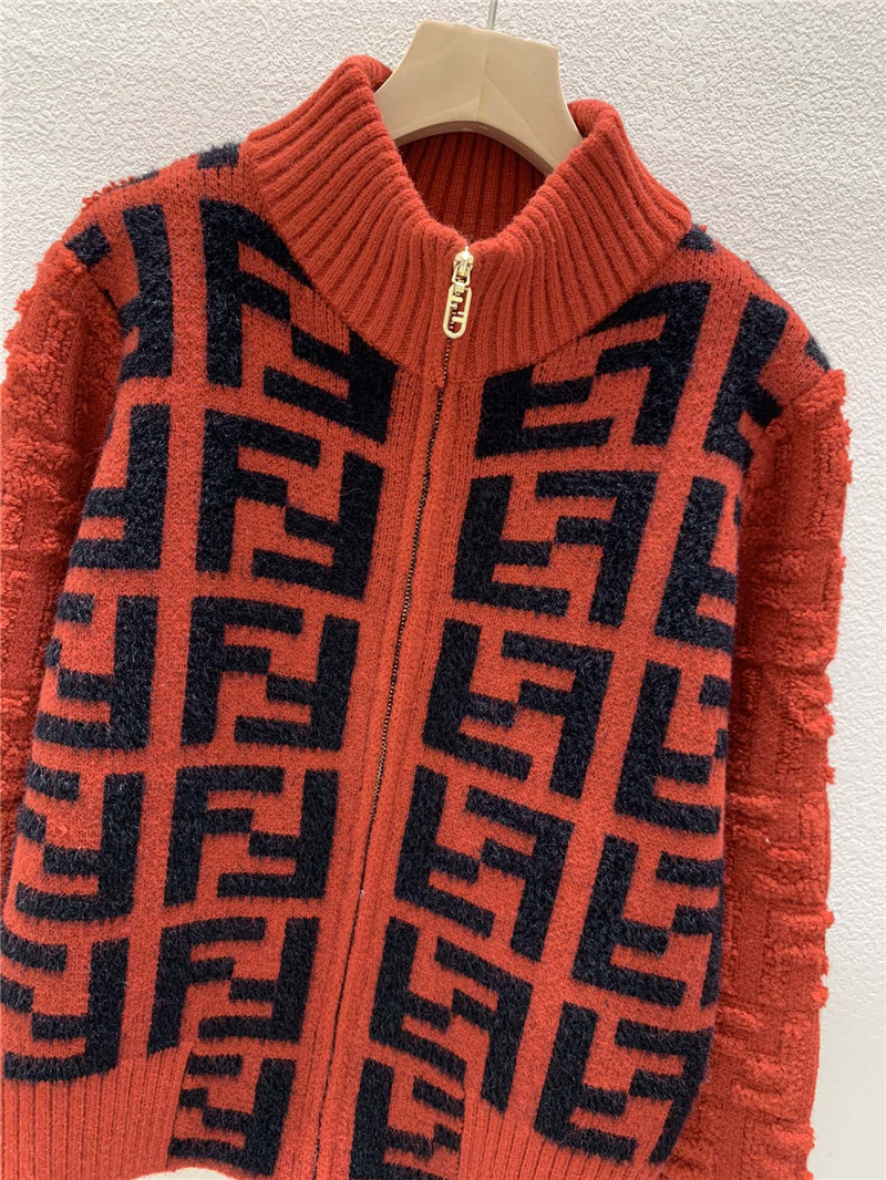 F**di ff jacquard zip-up cardigan orange