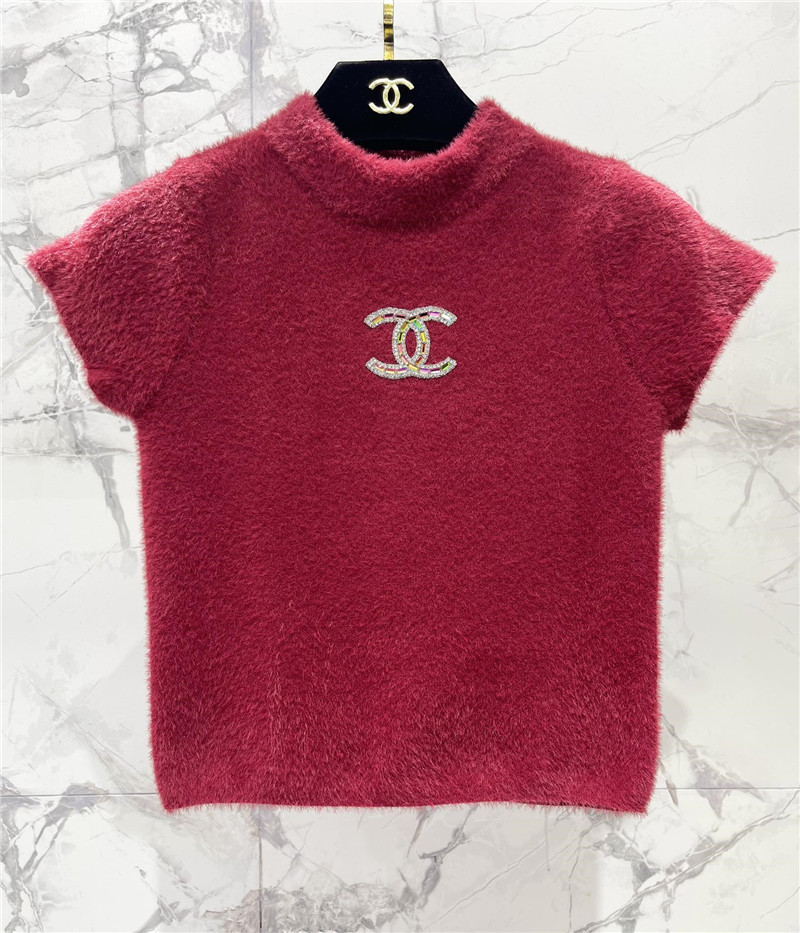 Ch**el fuchsia short sleeve mohair knitted top